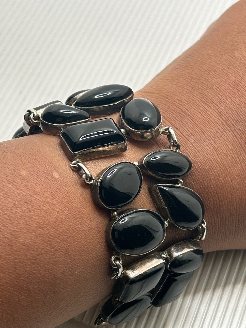 Sterling Silver Black Onyx Modern Link Bracelet